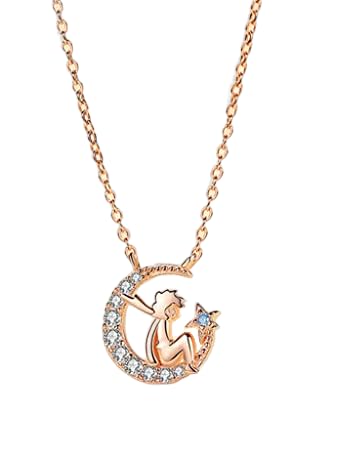 SANNIDHI the Litthe Prince Necklace for Women, Exquisite Inlaid Zircon Le Petit Prince Pendant Necklace for Girls Ladies, Fashion Chain Necklace Jewelry with Gift Box, Rose Gold SANNIDHI the Litthe Prince Necklace for Women, Exquisite Inlaid Zircon Le Petit Prince Pendant Necklace for Girls Ladies, Fashion Chain Necklace Jewelry with Gift Box, Rose Gold